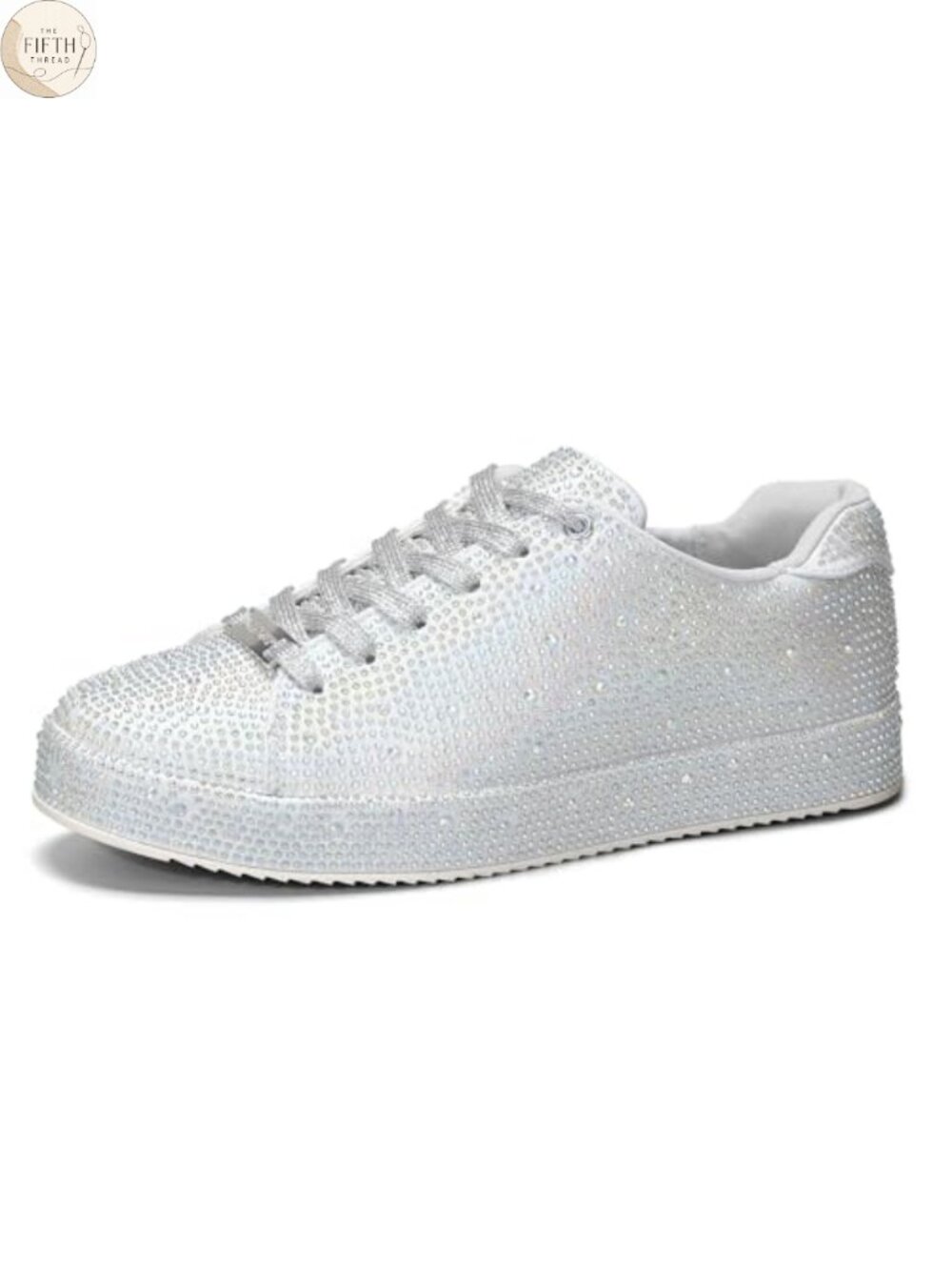 Platform Rhinestone Sneakers Embellished Mesh Lace-Up Tennis Shoes Wedding